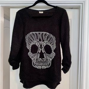 Black Embroidered Skull Sweater